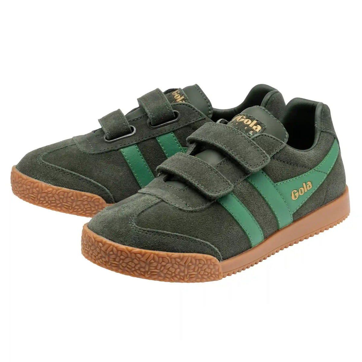 Gola Classics Kids' Harrier Strap Sneakers - Dark Khaki/Emerald